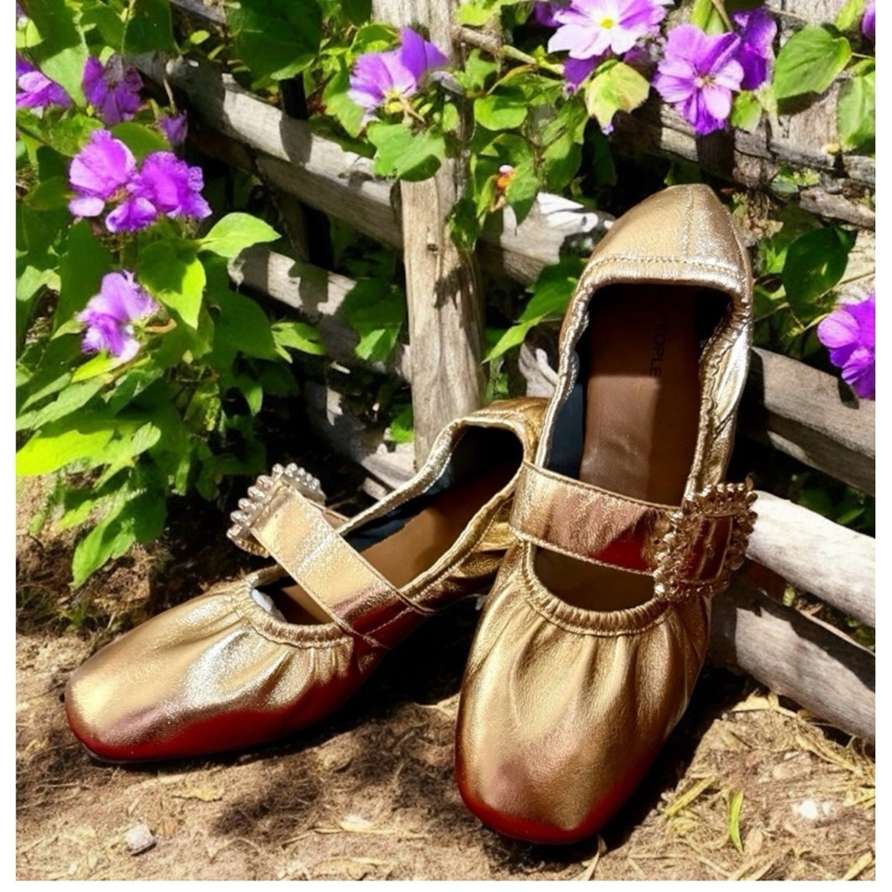 Free People Metallic Gold Mary Jane Flats